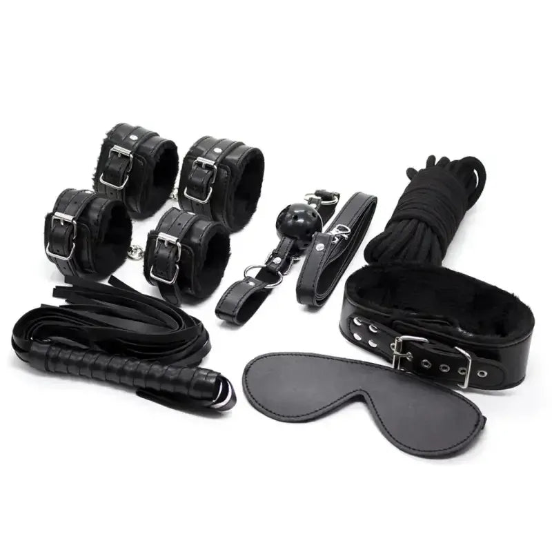 Dominitoy 7-Piece Plush Bondage Kit — PU Leather Restraints