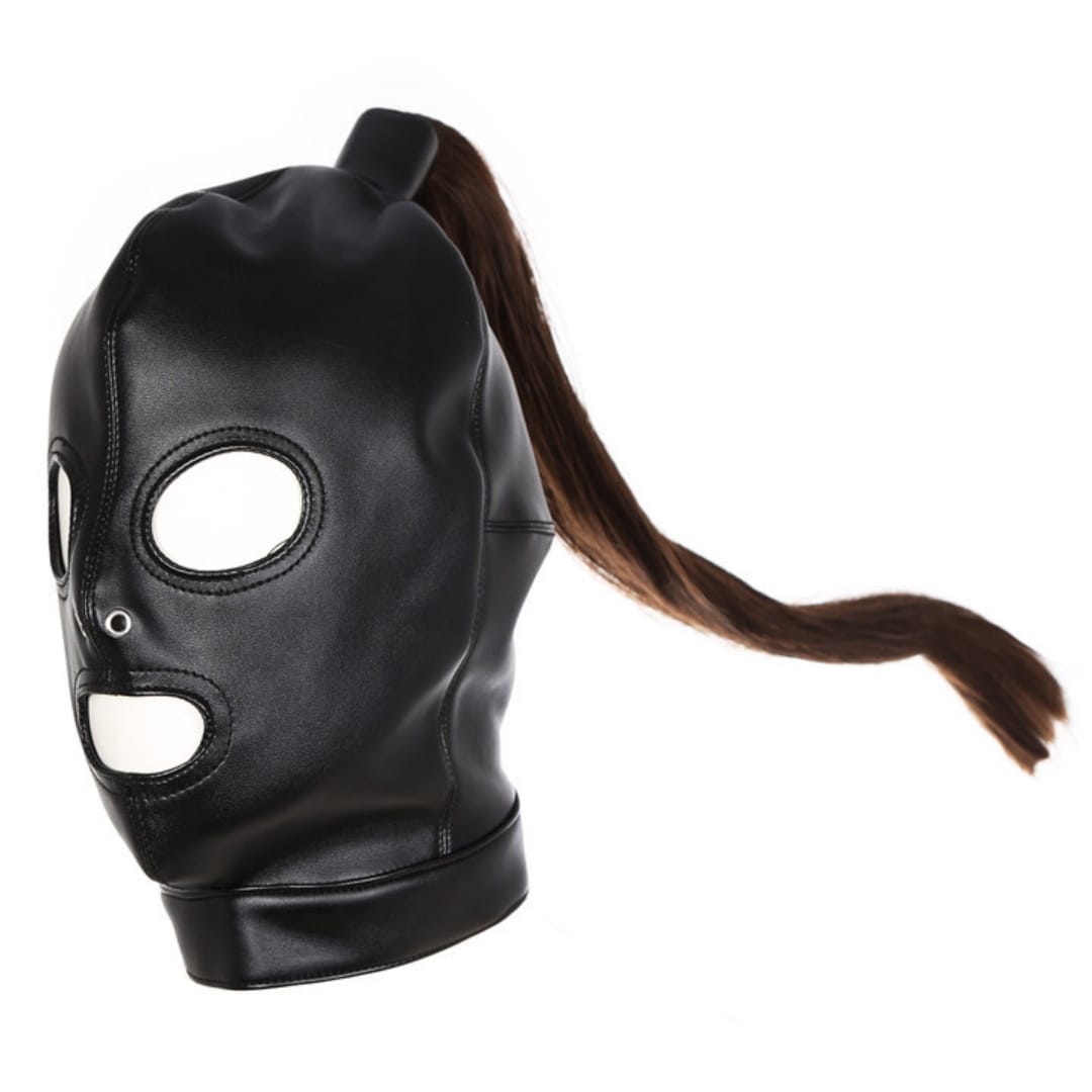 Dominitoy BDSM Hood BDSM Hood with Detachable Ponytail | Open Eyes & Mouth | Dominitoy