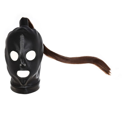 Dominitoy BDSM Hood BDSM Hood with Detachable Ponytail | Open Eyes & Mouth | Dominitoy