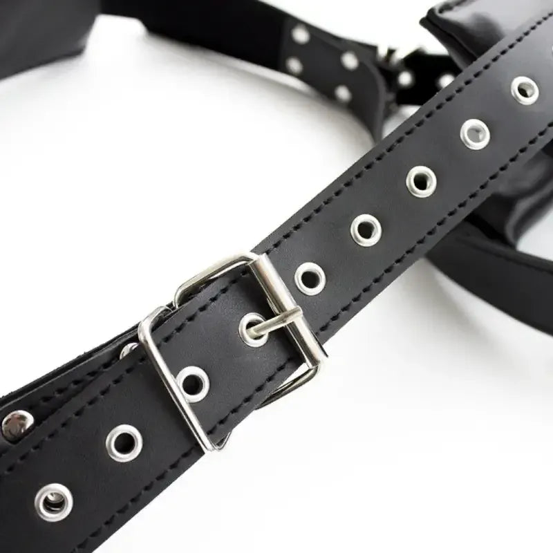 Dominitoy Black Adjustable Leather Leg Spreader Restraints - Premium BDSM Thigh Cuffs for Couples