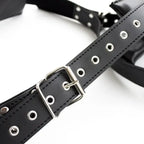 Dominitoy Black Adjustable Leather Leg Spreader Restraints - Premium BDSM Thigh Cuffs for Couples