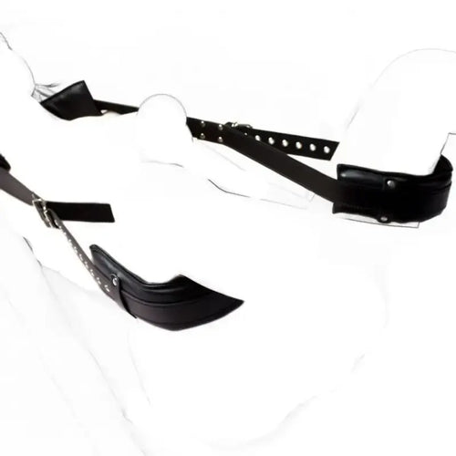 Dominitoy Black Adjustable Leather Leg Spreader Restraints - Premium BDSM Thigh Cuffs for Couples