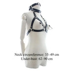 Dominitoy Black BDSM Harness – Black PU Leather Chain Bra w/ Detachable Nipple Clamps