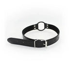 Dominitoy Black Black Faux Leather Ring Gag — Adjustable O‑Ring Collar, Beginner Friendly