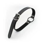 Dominitoy Black Black Faux Leather Ring Gag — Adjustable O‑Ring Collar, Beginner Friendly