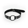 Dominitoy Black Black Faux Leather Ring Gag — Adjustable O‑Ring Collar, Beginner Friendly