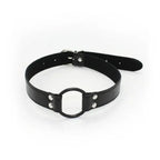Dominitoy Black Black Faux Leather Ring Gag — Adjustable O‑Ring Collar, Beginner Friendly
