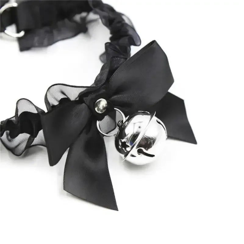 Dominitoy Black Black Lace Bell Collar – Adjustable Satin Ruffle Choker