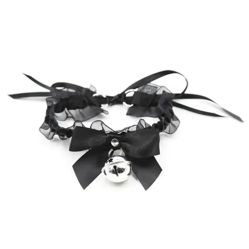 Dominitoy Black Black Lace Bell Collar – Adjustable Satin Ruffle Choker
