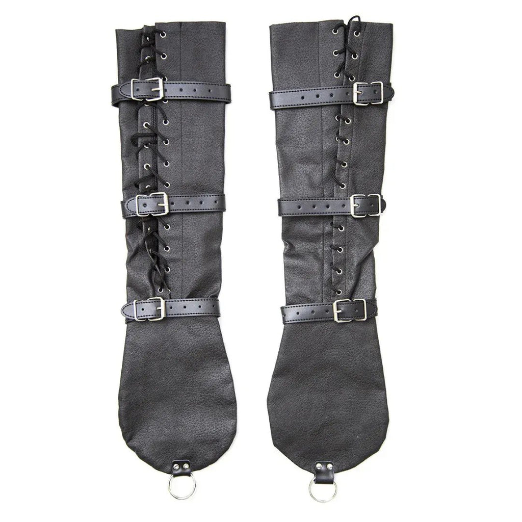 Dominitoy Black Black Leather Arm Binder Cuffs - Adjustable BDSM Restraints