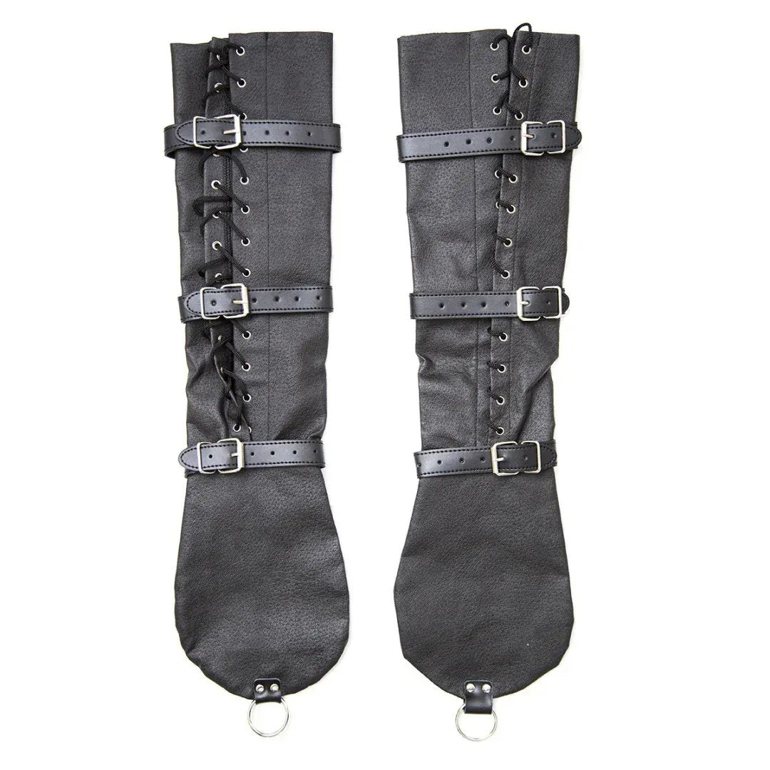 Dominitoy Black Black Leather Arm Binder Cuffs - Adjustable BDSM Restraints