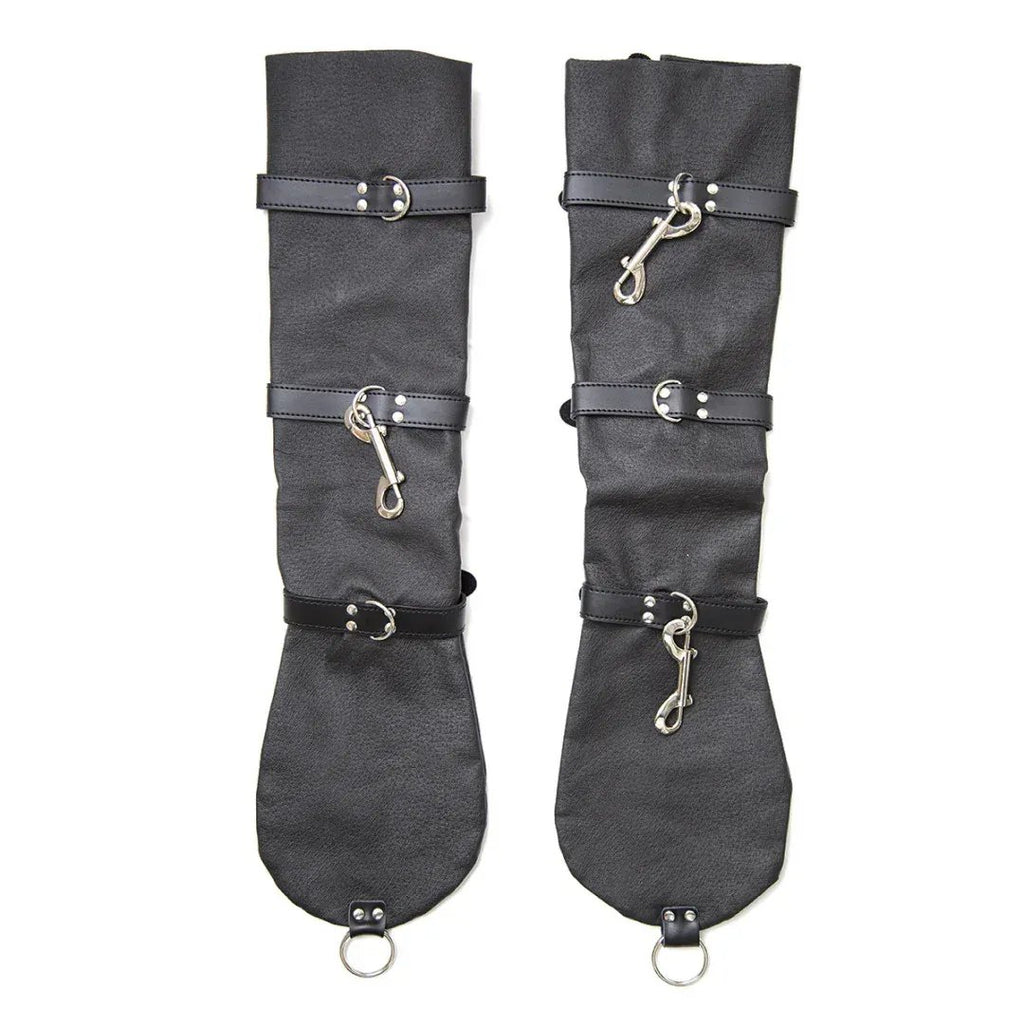 Dominitoy Black Black Leather Arm Binder Cuffs - Adjustable BDSM Restraints
