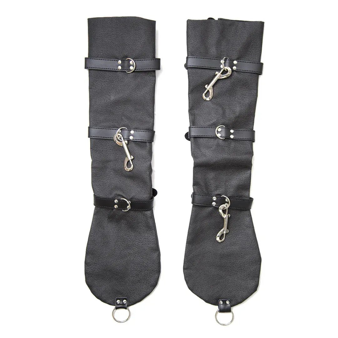 Dominitoy Black Black Leather Arm Binder Cuffs - Adjustable BDSM Restraints