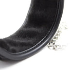 Dominitoy Black Black Leather BDSM Collar with Chain Leash – Plush Lined & Adjustable