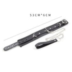 Dominitoy Black Black Leather BDSM Collar with Chain Leash – Plush Lined & Adjustable