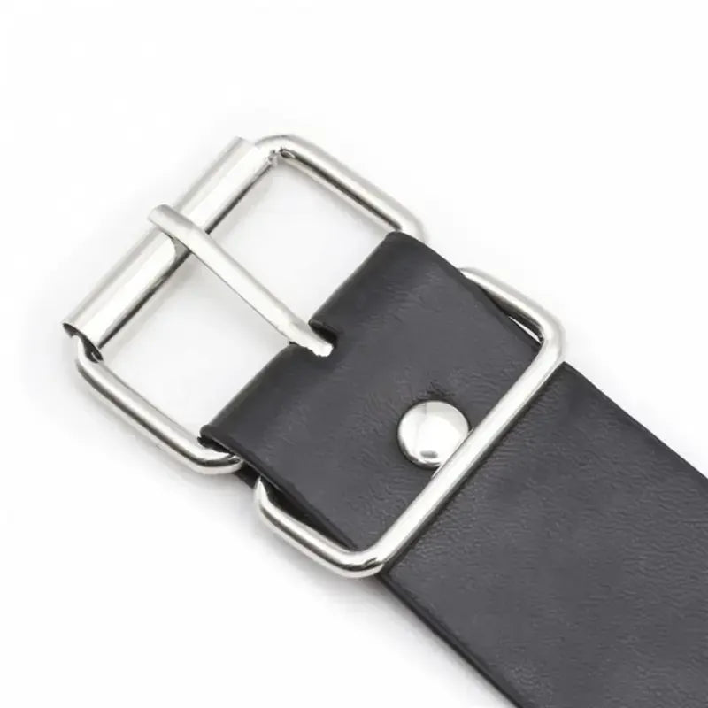 Dominitoy Black Black Leather Posture Collar with Chains – Adjustable Fetish Neckwear