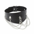 Dominitoy Black Black Leather Posture Collar with Chains – Adjustable Fetish Neckwear