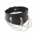 Dominitoy Black Black Leather Posture Collar with Chains – Adjustable Fetish Neckwear