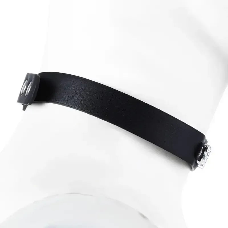Dominitoy Black Black Leather Slave Choker – Rhinestone BDSM Collar