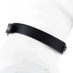 Dominitoy Black Black Leather Slave Choker – Rhinestone BDSM Collar