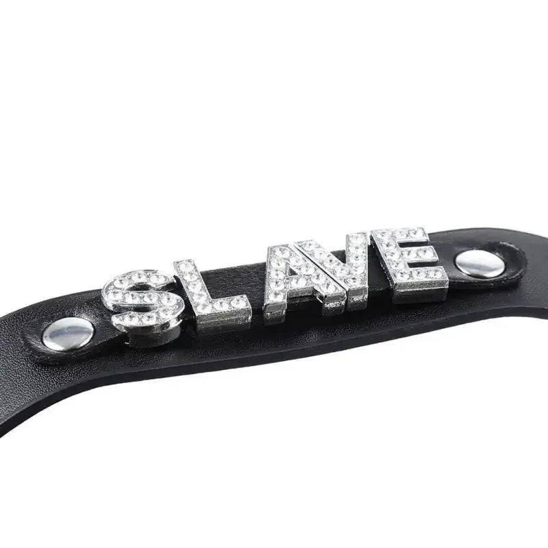 Dominitoy Black Black Leather Slave Choker – Rhinestone BDSM Collar