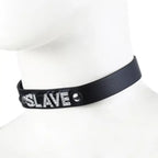 Dominitoy Black Black Leather Slave Choker – Rhinestone BDSM Collar