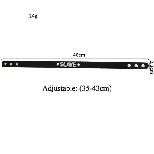 Dominitoy Black Black Leather Slave Choker – Rhinestone BDSM Collar