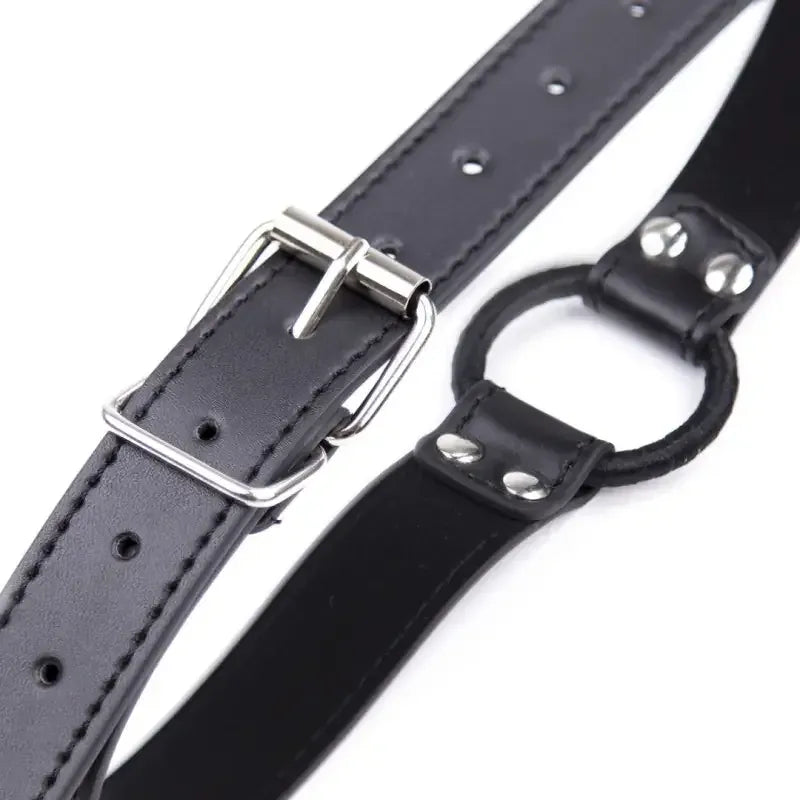 Dominitoy Black Black PU Leather O-Ring Gag — Adjustable 5cm Ring