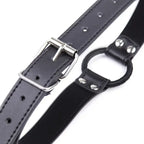 Dominitoy Black Black PU Leather O-Ring Gag — Adjustable 5cm Ring