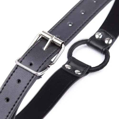 Dominitoy Black Black PU Leather O-Ring Gag — Adjustable 5cm Ring