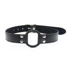 Dominitoy Black Black PU Leather O-Ring Gag — Adjustable 5cm Ring