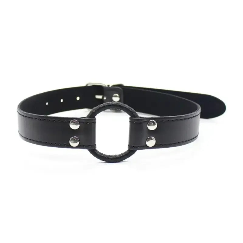Dominitoy Black Black PU Leather O-Ring Gag — Adjustable 5cm Ring