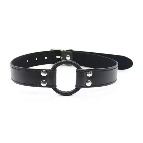 Dominitoy Black Black PU Leather O-Ring Gag — Adjustable 5cm Ring