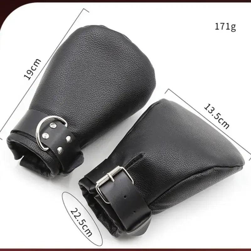 Dominitoy Black Dominitoy Leather Paw Mitt Restraints - BDSM Pet Play Bondage Gear