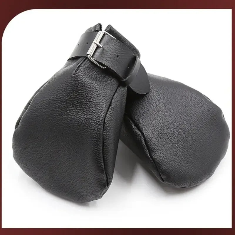 Dominitoy Black Dominitoy Leather Paw Mitt Restraints - BDSM Pet Play Bondage Gear