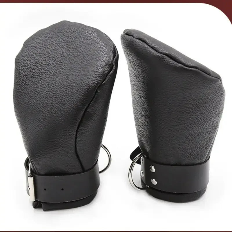 Dominitoy Black Dominitoy Leather Paw Mitt Restraints - BDSM Pet Play Bondage Gear