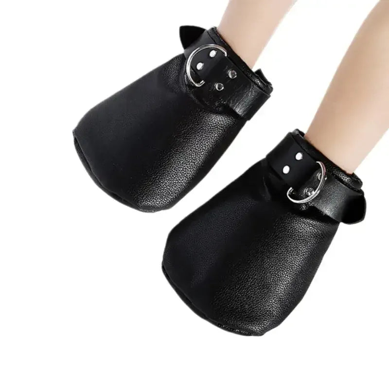 Dominitoy Black Dominitoy Leather Paw Mitt Restraints - BDSM Pet Play Bondage Gear