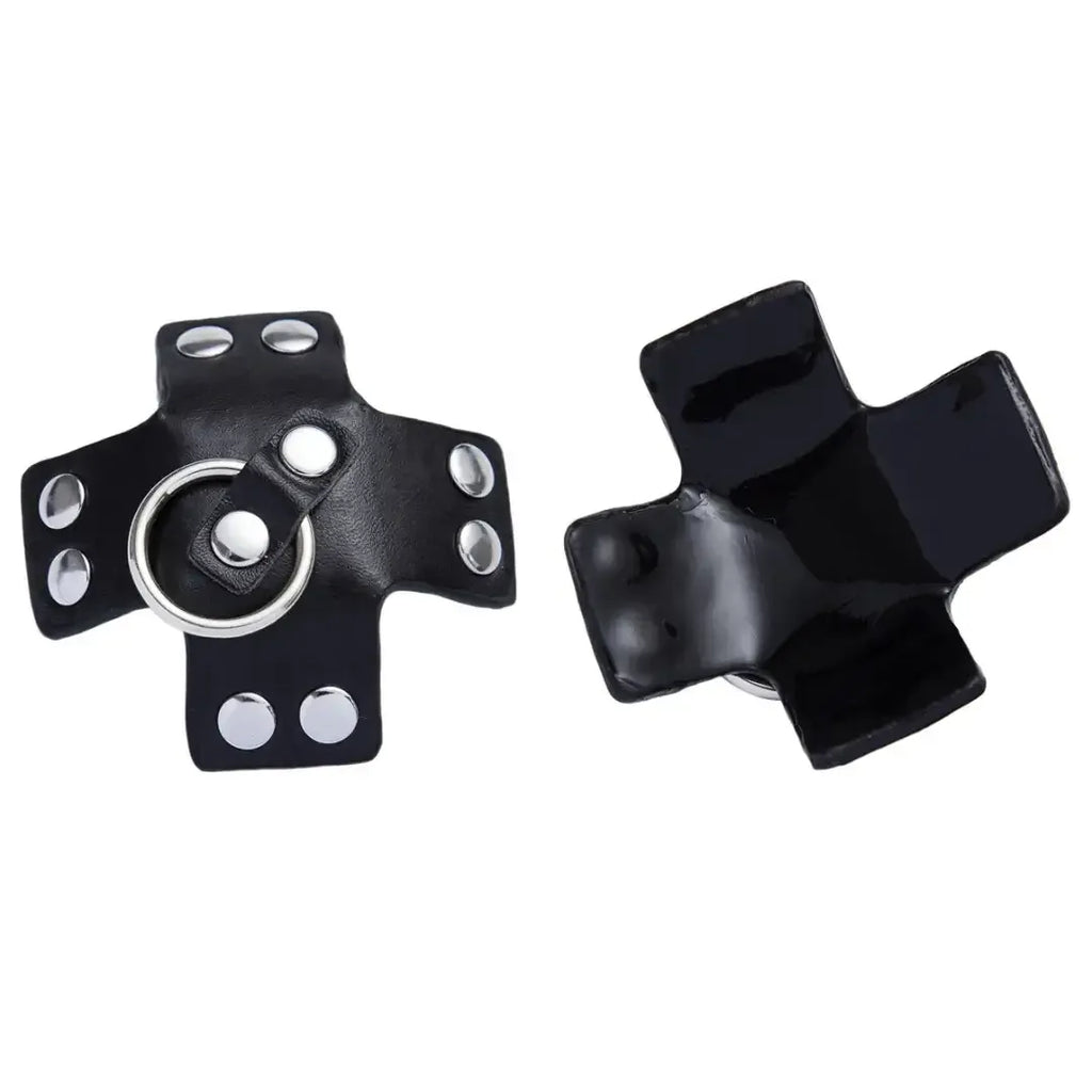 Dominitoy Black Dominitoy Studded Star Leather Nipple Pasties - BDSM O-Ring Fetish
