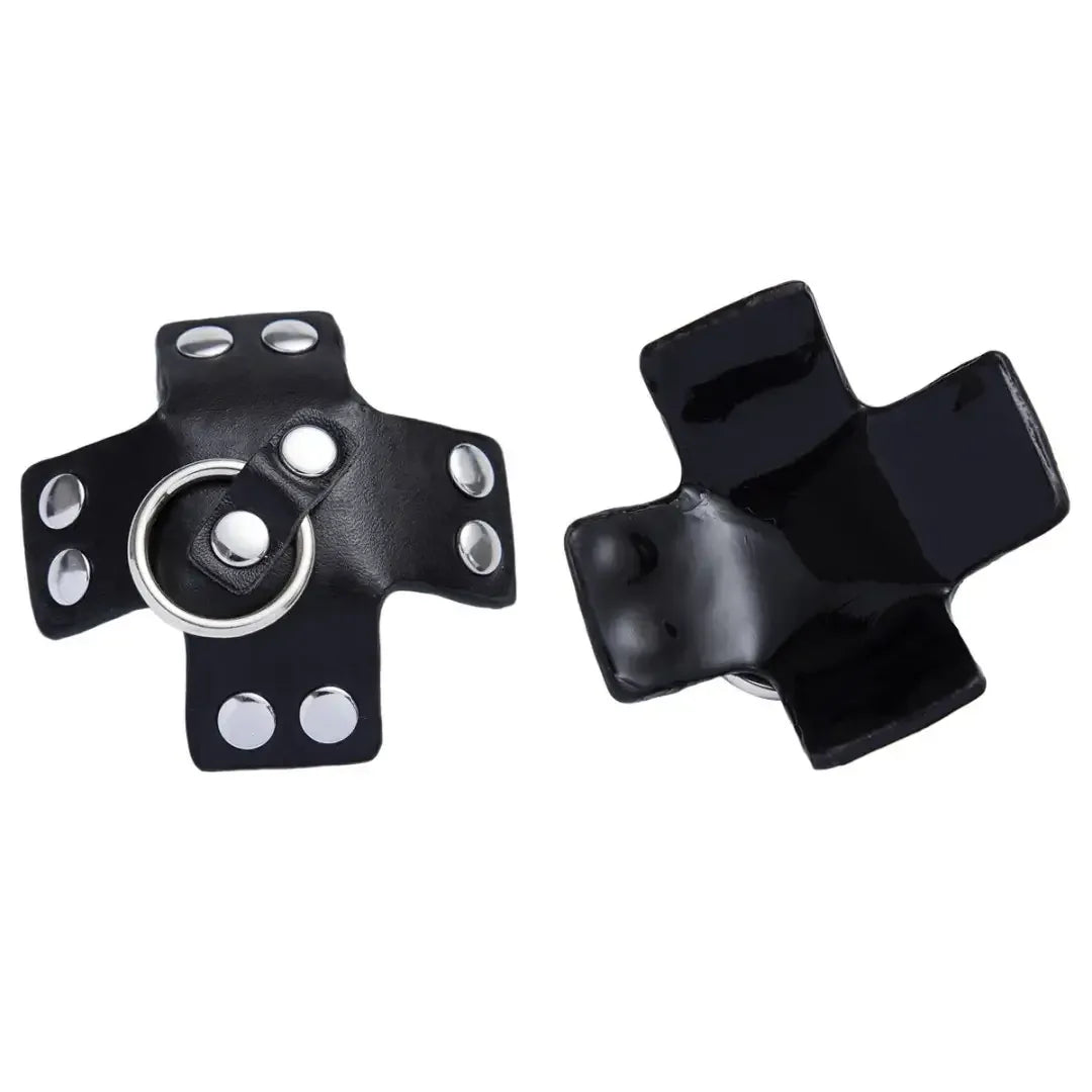 Dominitoy Black Dominitoy Studded Star Leather Nipple Pasties - BDSM O-Ring Fetish