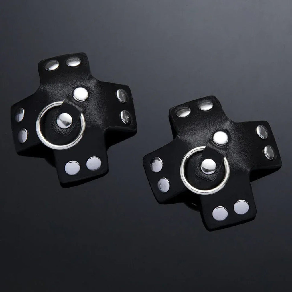Dominitoy Black Dominitoy Studded Star Leather Nipple Pasties - BDSM O-Ring Fetish