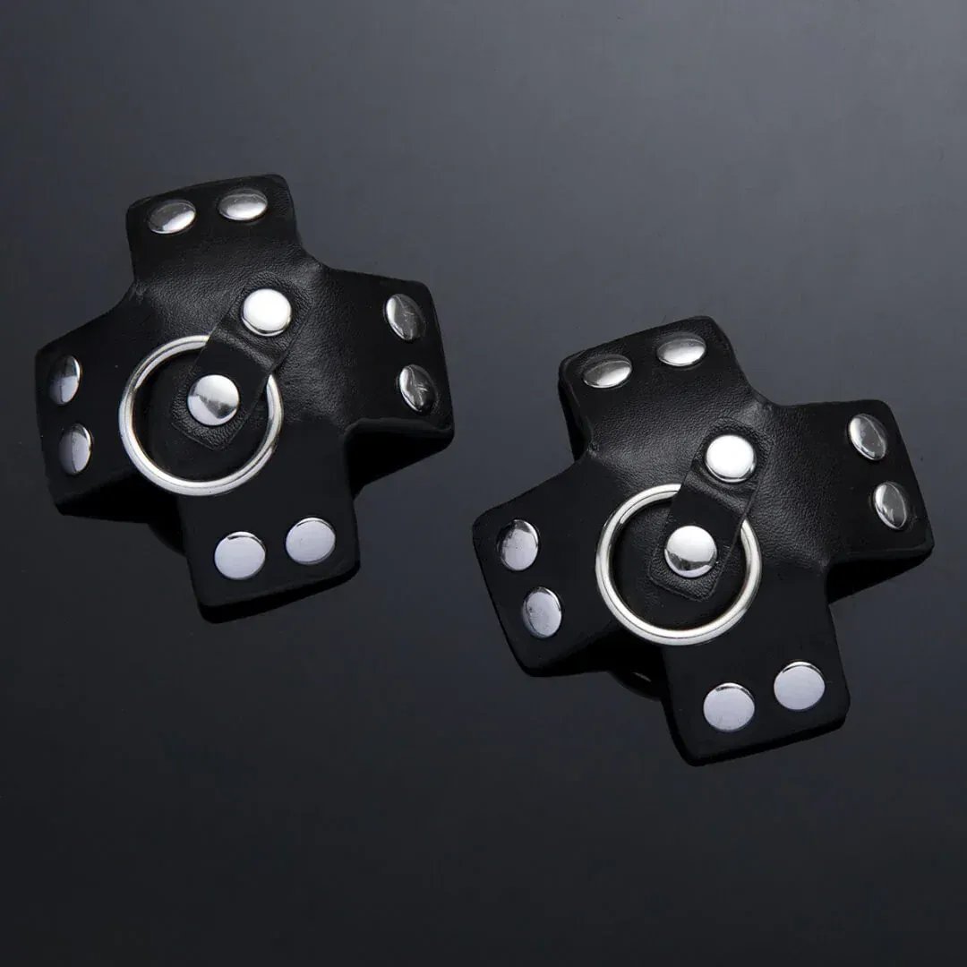 Dominitoy Black Dominitoy Studded Star Leather Nipple Pasties - BDSM O-Ring Fetish