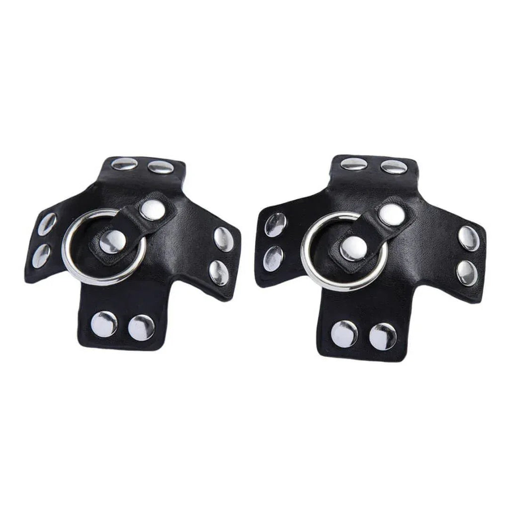 Dominitoy Black Dominitoy Studded Star Leather Nipple Pasties - BDSM O-Ring Fetish
