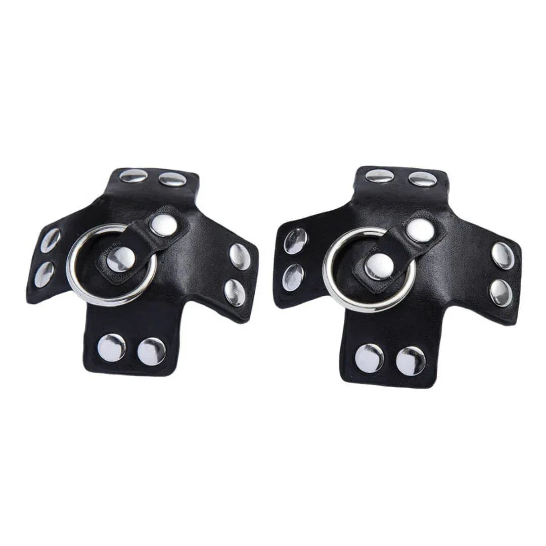 Dominitoy Black Dominitoy Studded Star Leather Nipple Pasties - BDSM O-Ring Fetish