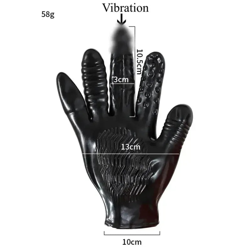 Dominitoy Black Five-Finger Vibrating Glove - Waterproof, Body-Safe Silicone Feel BDSM Toy