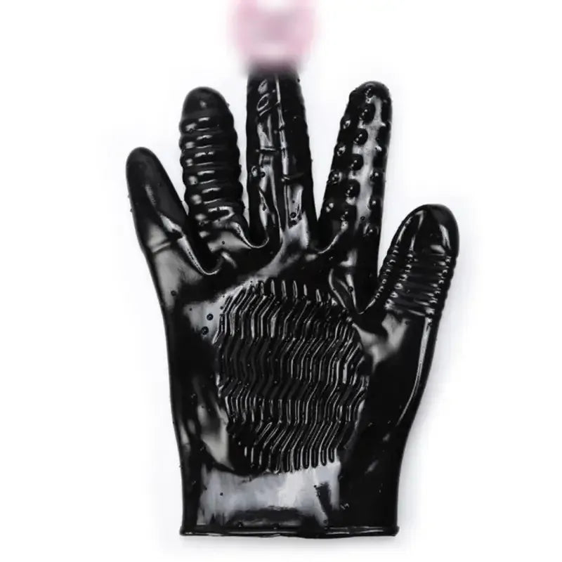 Dominitoy Black Five-Finger Vibrating Glove - Waterproof, Body-Safe Silicone Feel BDSM Toy