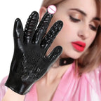 Dominitoy Black Five-Finger Vibrating Glove - Waterproof, Body-Safe Silicone Feel BDSM Toy