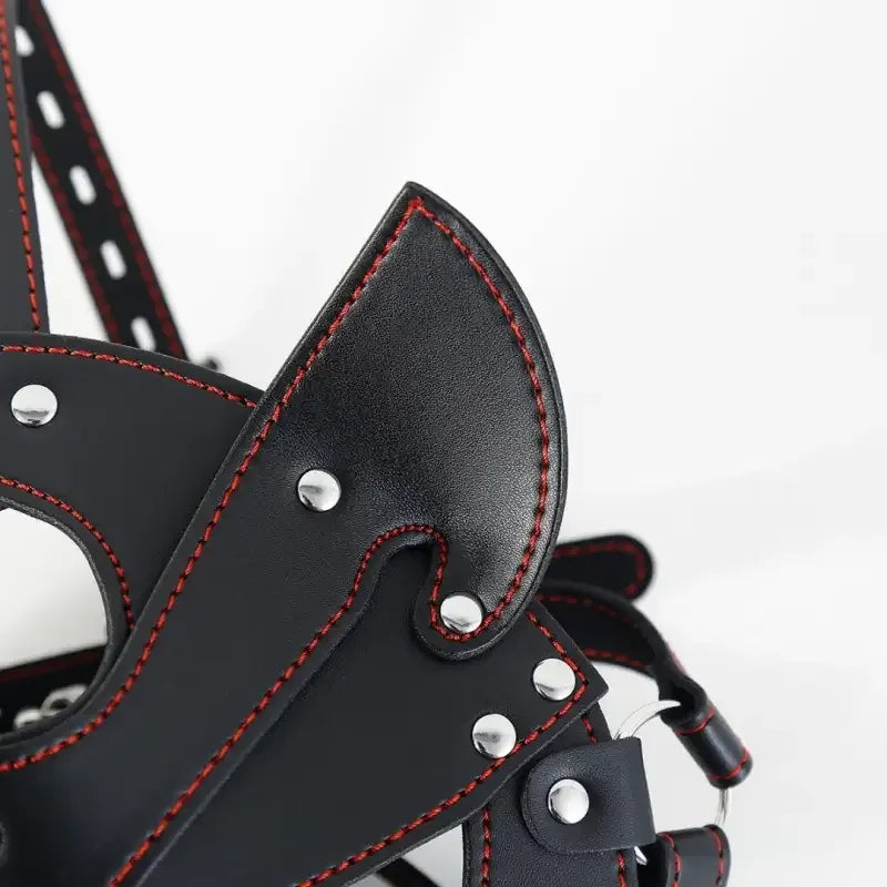 Dominitoy Black Fox BDSM Mask with O-Ring Gag - Adjustable Faux Leather Harness