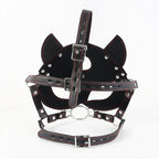 Dominitoy Black Fox BDSM Mask with O-Ring Gag - Adjustable Faux Leather Harness