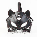 Dominitoy Black Fox BDSM Mask with O-Ring Gag - Adjustable Faux Leather Harness
