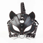 Dominitoy Black Fox BDSM Mask with O-Ring Gag - Adjustable Faux Leather Harness